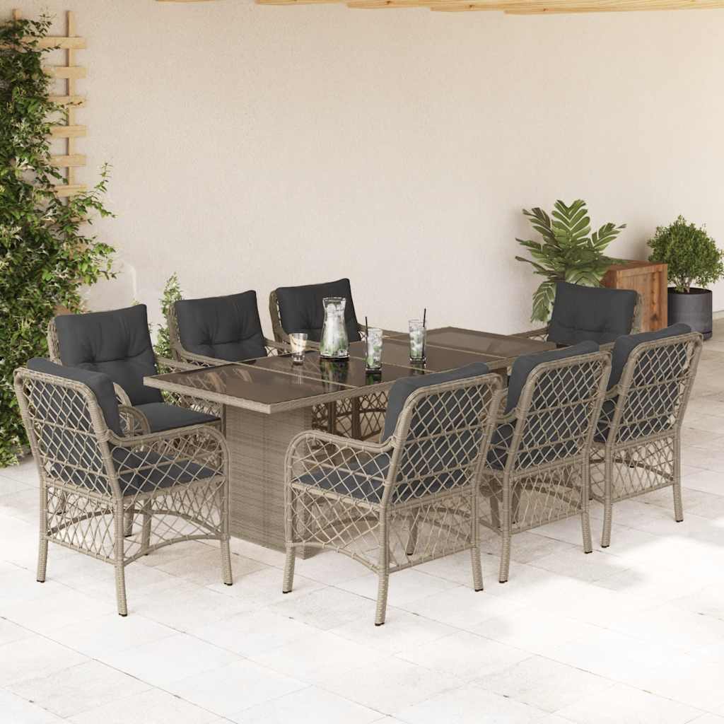 vidaXL Set mobilier grădină cu perne, 9 piese, gri deschis, poliratan vidaXL Set mobilier grădină cu perne, 9 piese, gri deschis, poliratan