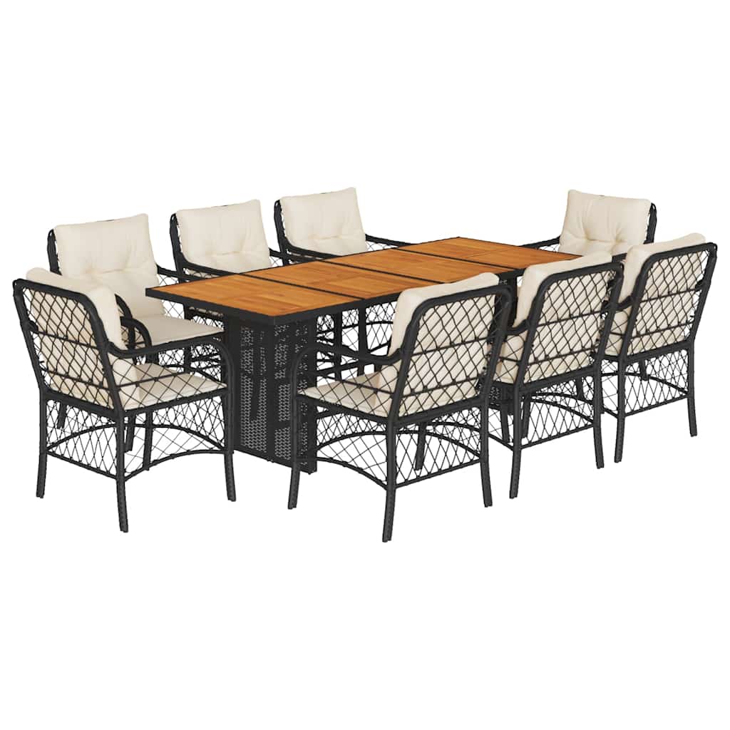 vidaXL Set mobilier de grădină cu perne, 9 piese, negru, poliratan