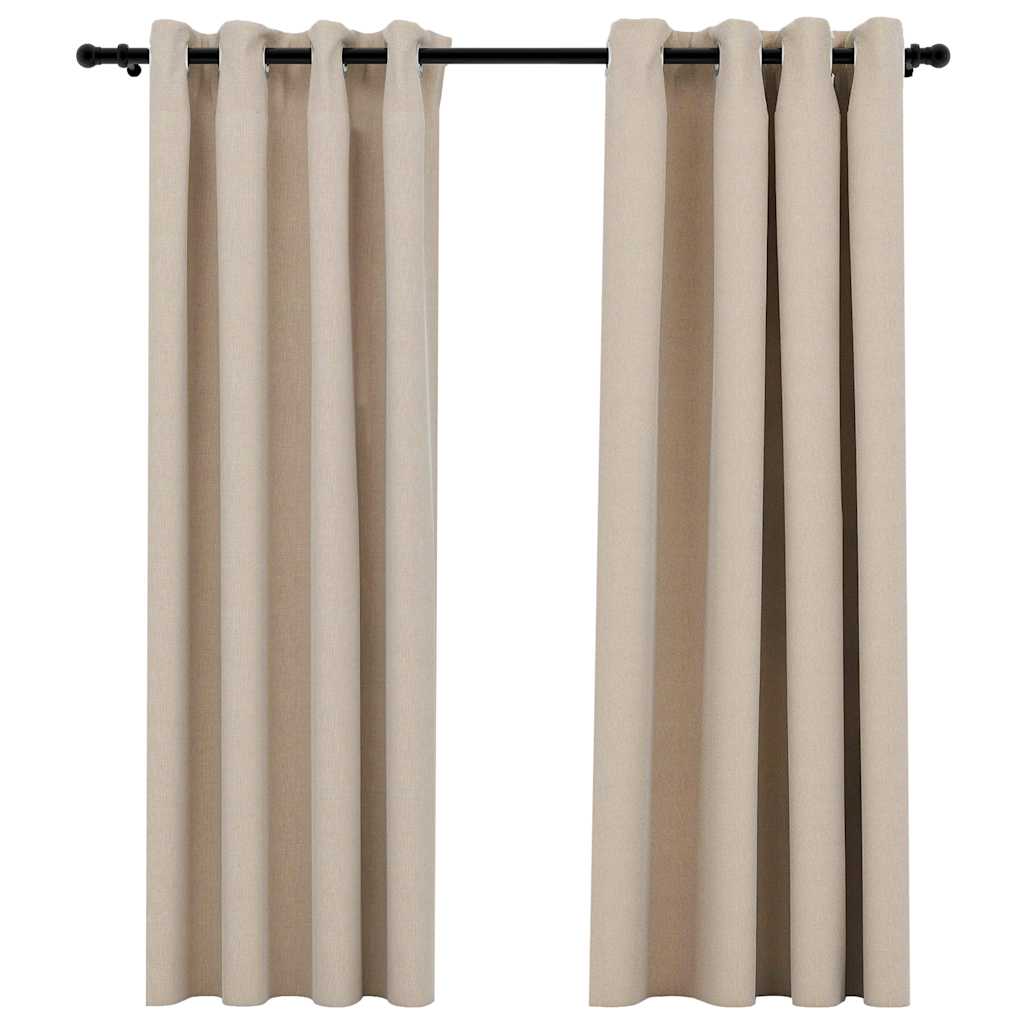 vidaXL Perdele opace, aspect pânză, cu ocheți, 2 buc, bej, 140x175 cm vidaXL Perdele opace, aspect pânză, cu ocheți, 2 buc, bej, 140x175 cm