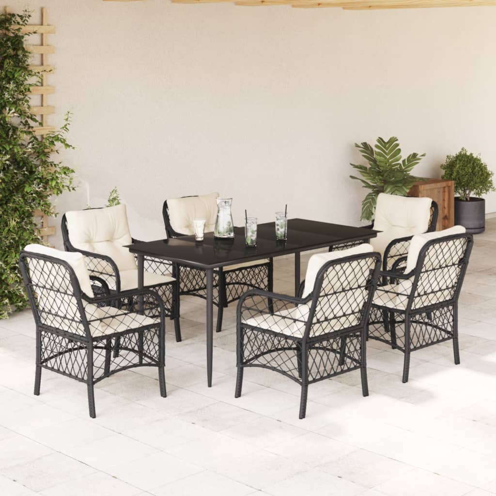 vidaXL Set mobilier de grădină cu perne, 7 piese, negru, poliratan vidaXL Set mobilier de grădină cu perne, 7 piese, negru, poliratan