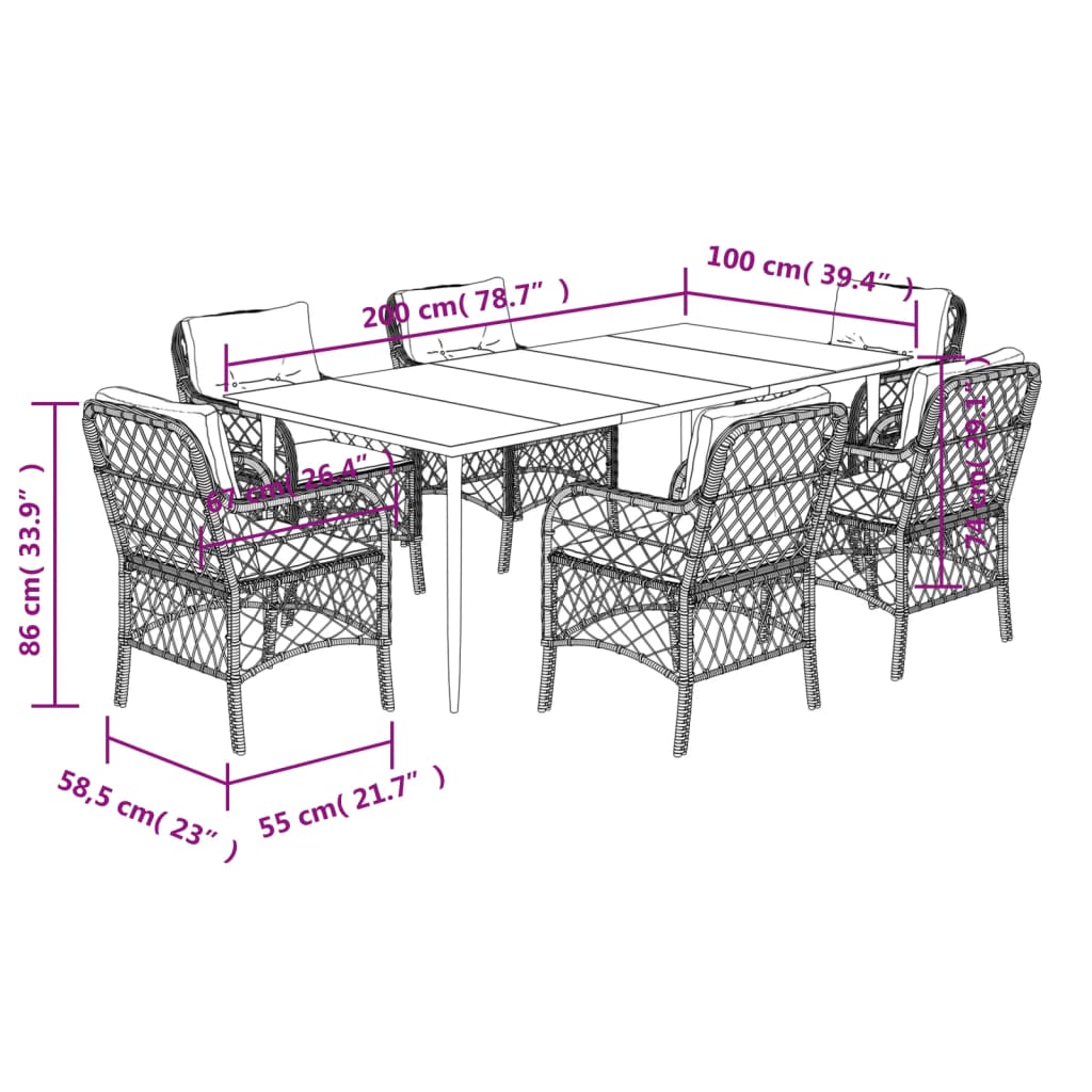 vidaXL Set mobilier de grădină cu perne, 7 piese, negru, poliratan vidaXL Set mobilier de grădină cu perne, 7 piese, negru, poliratan