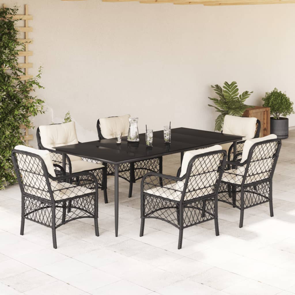 vidaXL Set mobilier de grădină cu perne, 7 piese, negru, poliratan vidaXL Set mobilier de grădină cu perne, 7 piese, negru, poliratan