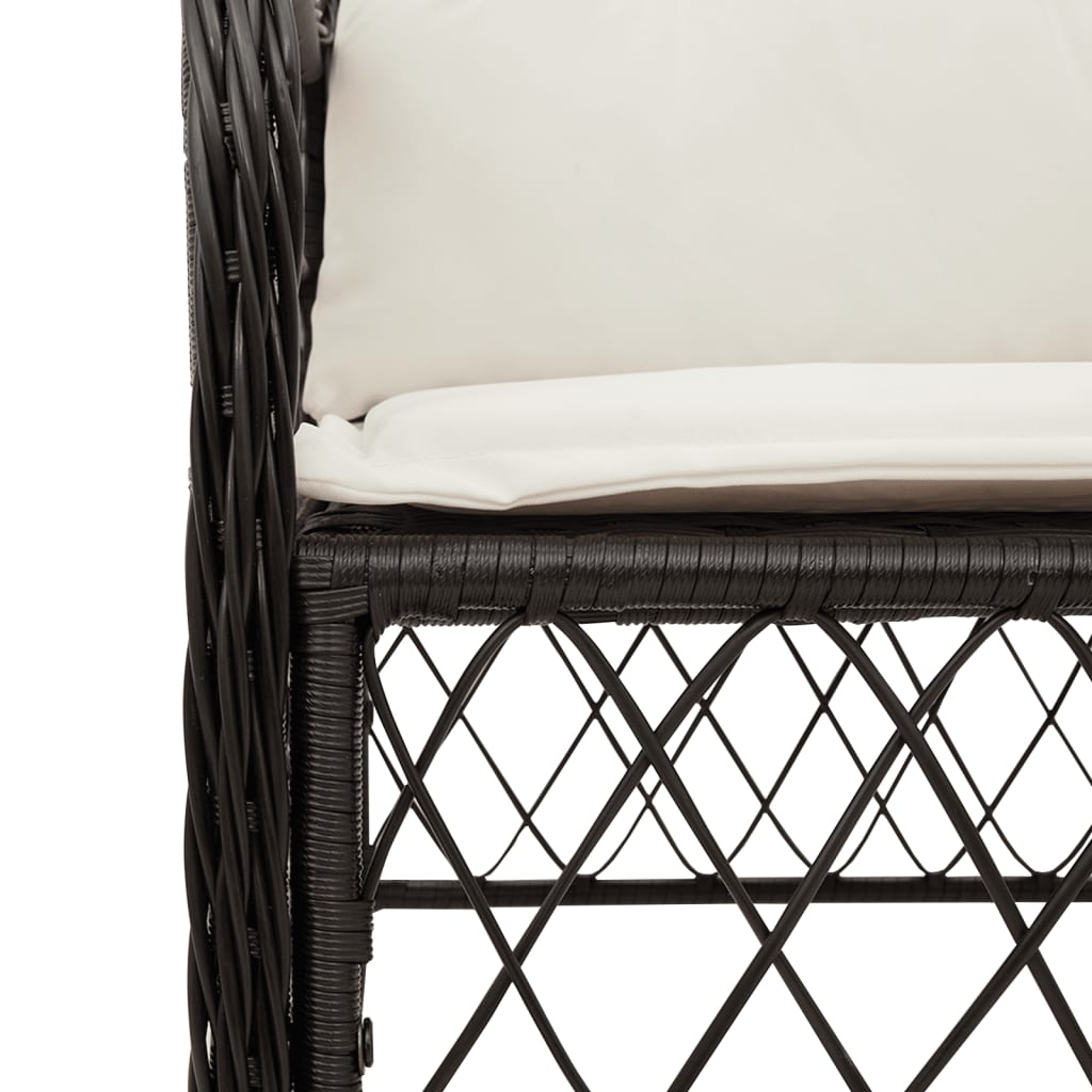 vidaXL Set bistro cu perne, 3 piese, negru, poliratan