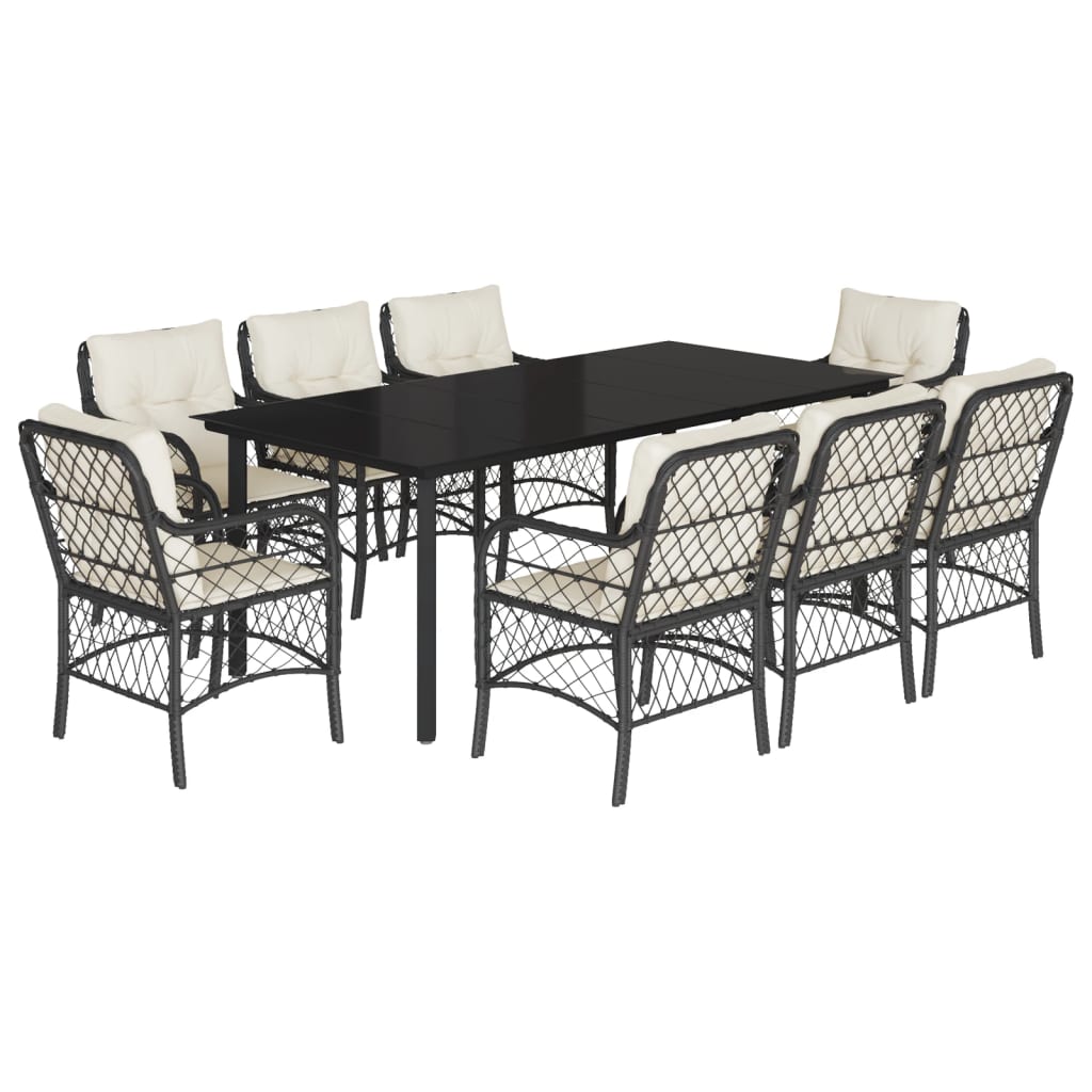 vidaXL Set mobilier de grădină cu perne, 9 piese, negru, poliratan vidaXL Set mobilier de grădină cu perne, 9 piese, negru, poliratan