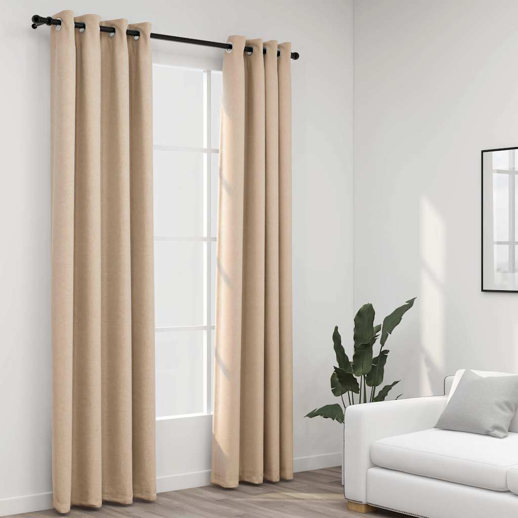 vidaXL Perdele opace, aspect pânză, cu ocheți, 2 buc., bej, 140x245 cm vidaXL Perdele opace, aspect pânză, cu ocheți, 2 buc., bej, 140x245 cm