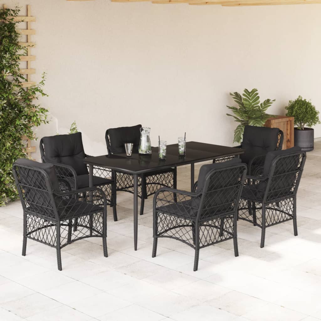 vidaXL Set mobilier de grădină cu perne, 7 piese, negru, poliratan vidaXL Set mobilier de grădină cu perne, 7 piese, negru, poliratan