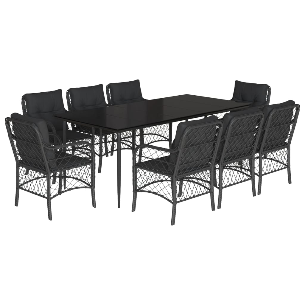 vidaXL Set mobilier de grădină cu perne, 9 piese, negru, poliratan vidaXL Set mobilier de grădină cu perne, 9 piese, negru, poliratan