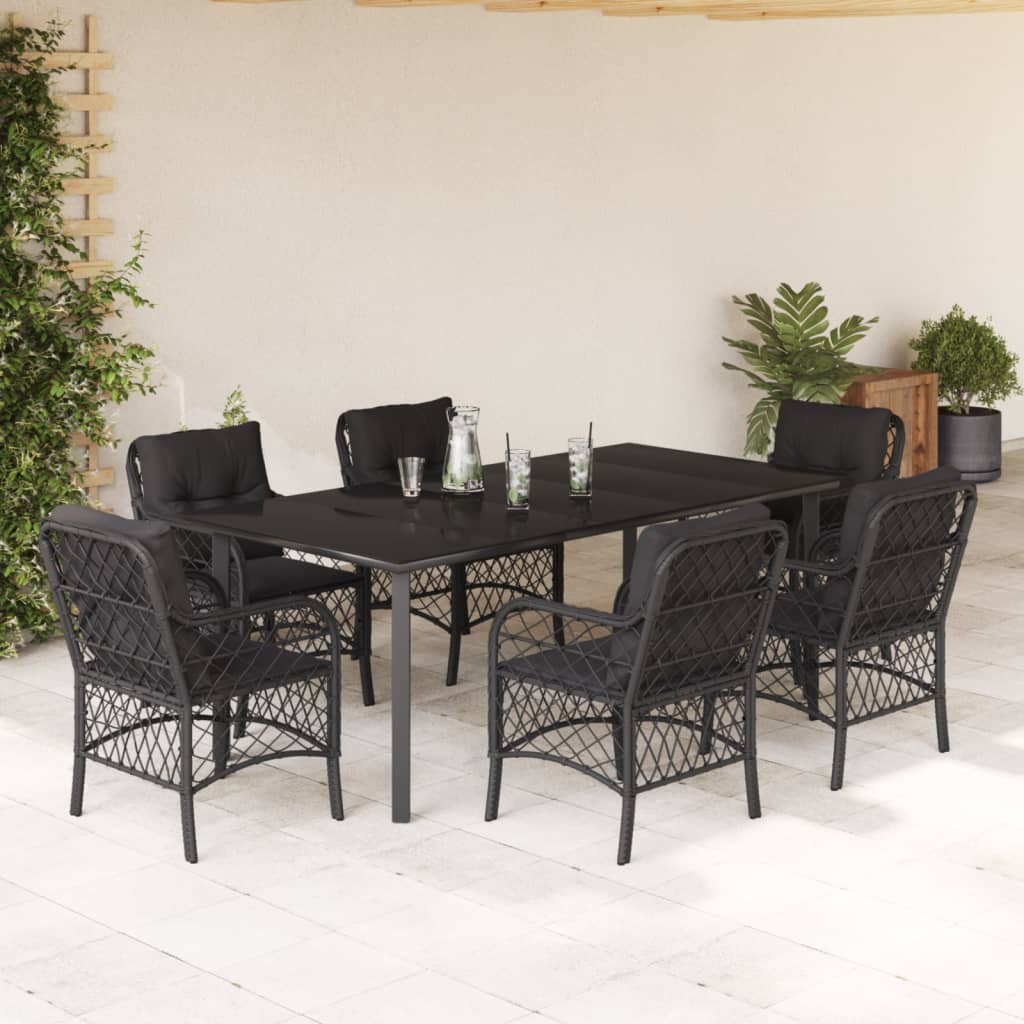 vidaXL Set mobilier de grădină cu perne, 7 piese, negru, poliratan vidaXL Set mobilier de grădină cu perne, 7 piese, negru, poliratan