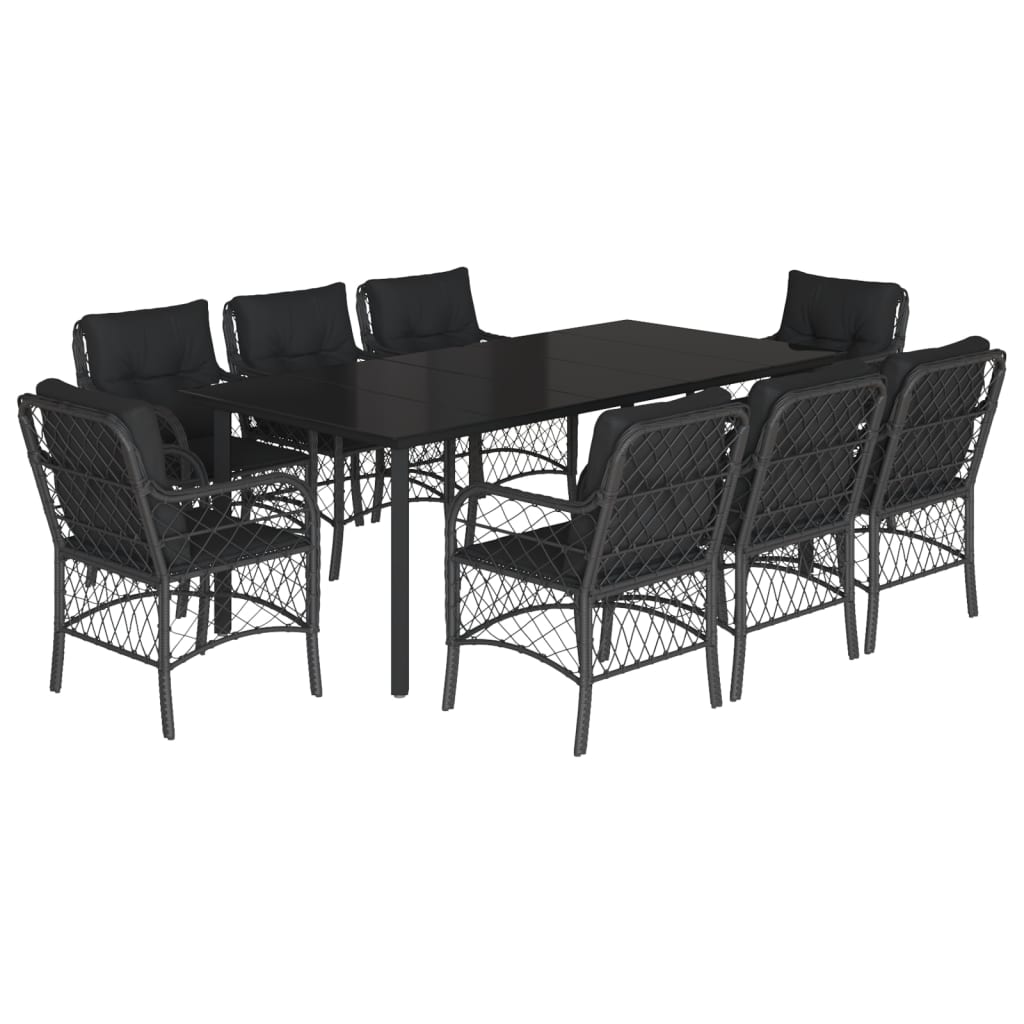 vidaXL Set mobilier de grădină cu perne, 9 piese, negru, poliratan vidaXL Set mobilier de grădină cu perne, 9 piese, negru, poliratan