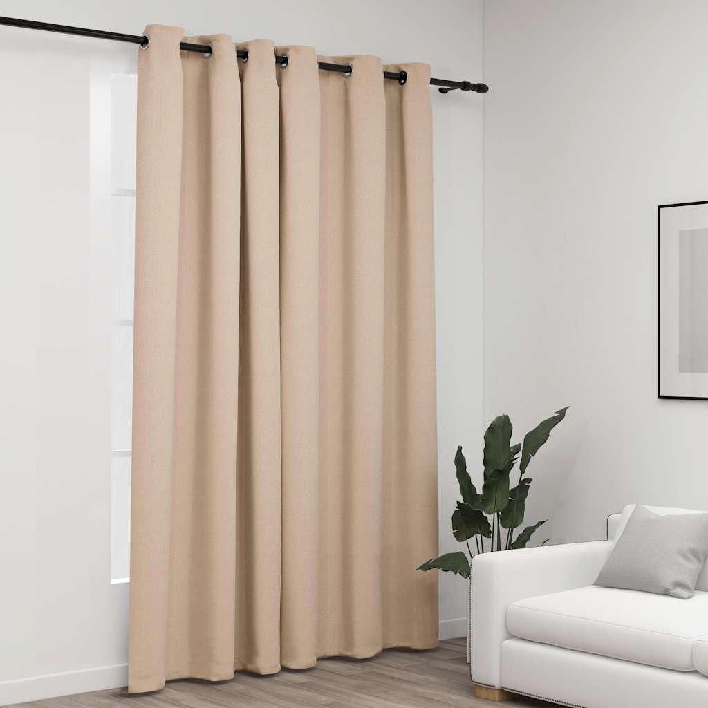 vidaXL Perdea opacă, aspect pânză, cu ocheți, bej, 290x245 cm vidaXL Perdea opacă, aspect pânză, cu ocheți, bej, 290x245 cm