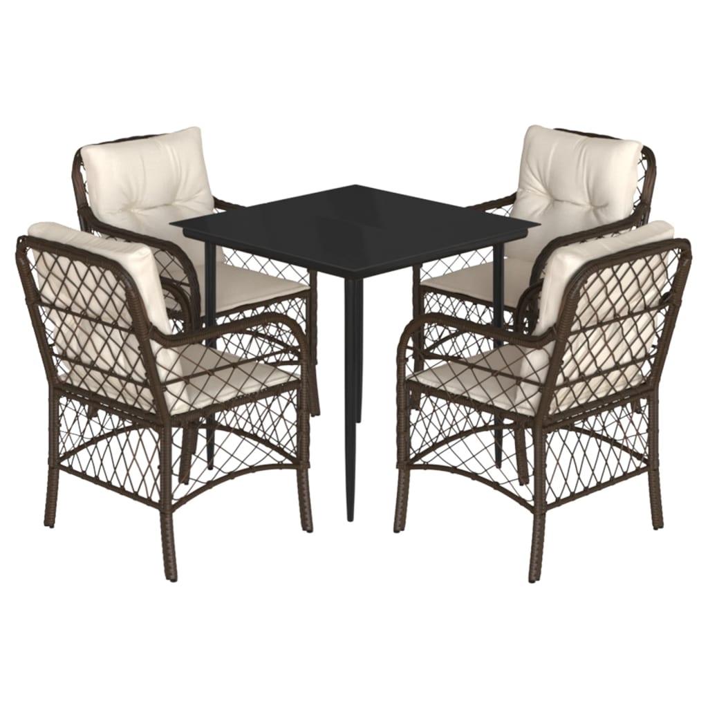 vidaXL Set mobilier de grădină, 5 piese, cu perne, maro, poliratan vidaXL Set mobilier de grădină, 5 piese, cu perne, maro, poliratan