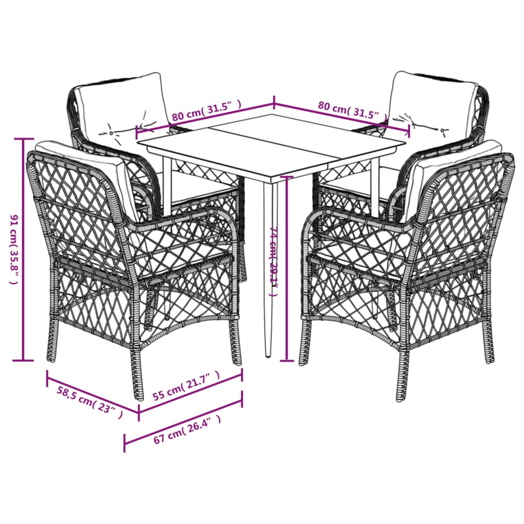 vidaXL Set mobilier de grădină, 5 piese, cu perne, maro, poliratan vidaXL Set mobilier de grădină, 5 piese, cu perne, maro, poliratan