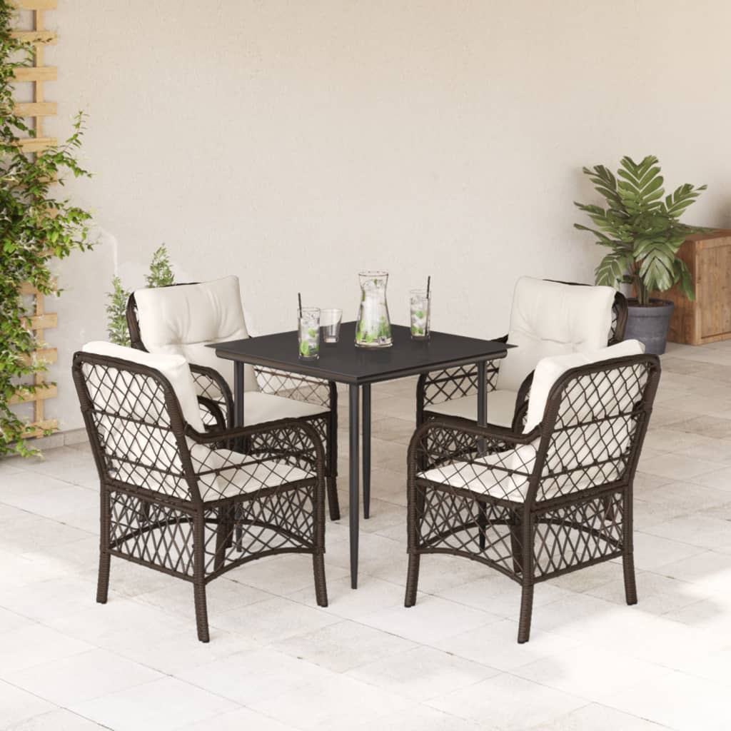vidaXL Set mobilier de grădină, 5 piese, cu perne, maro, poliratan vidaXL Set mobilier de grădină, 5 piese, cu perne, maro, poliratan