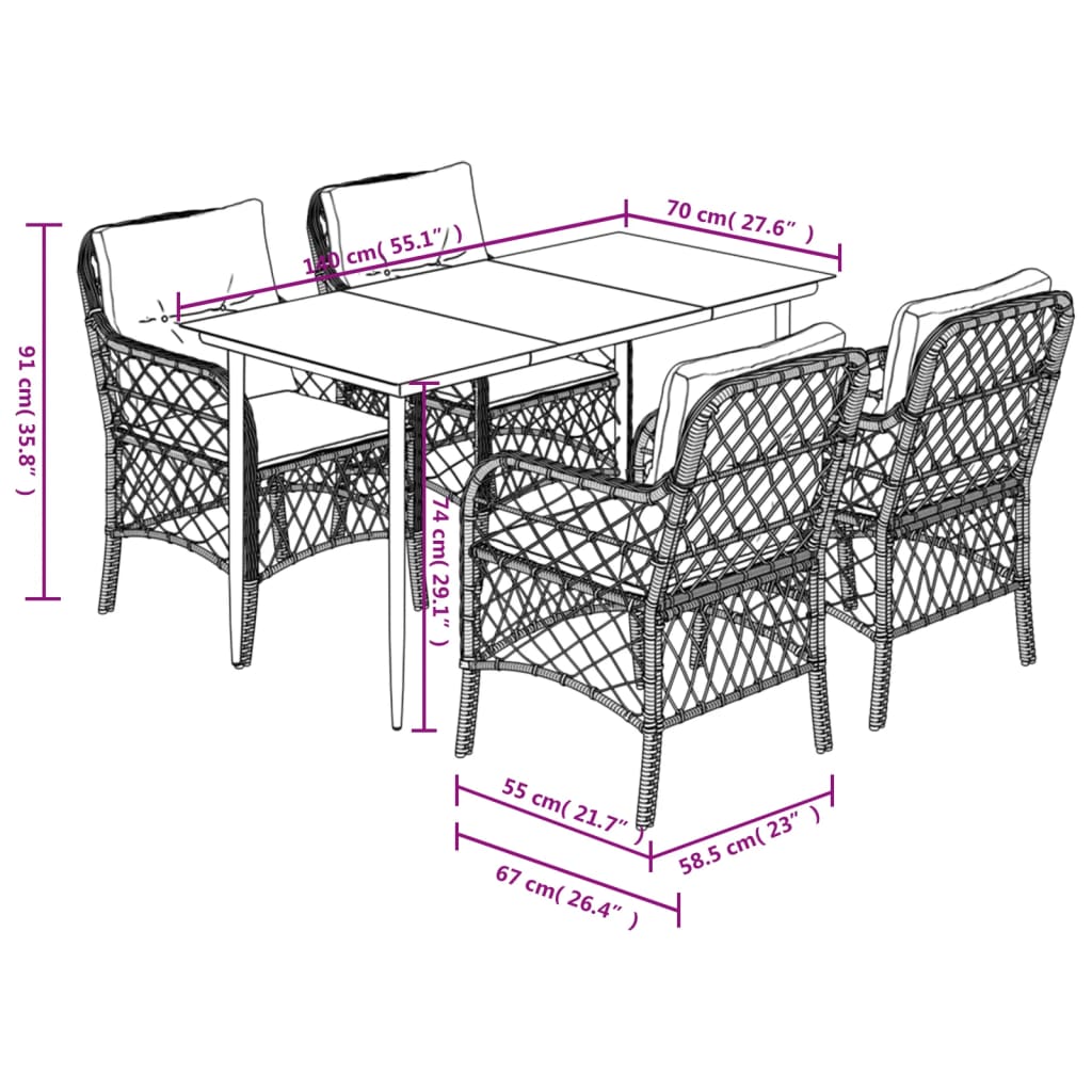 vidaXL Set mobilier de grădină, 5 piese, cu perne, maro, poliratan vidaXL Set mobilier de grădină, 5 piese, cu perne, maro, poliratan