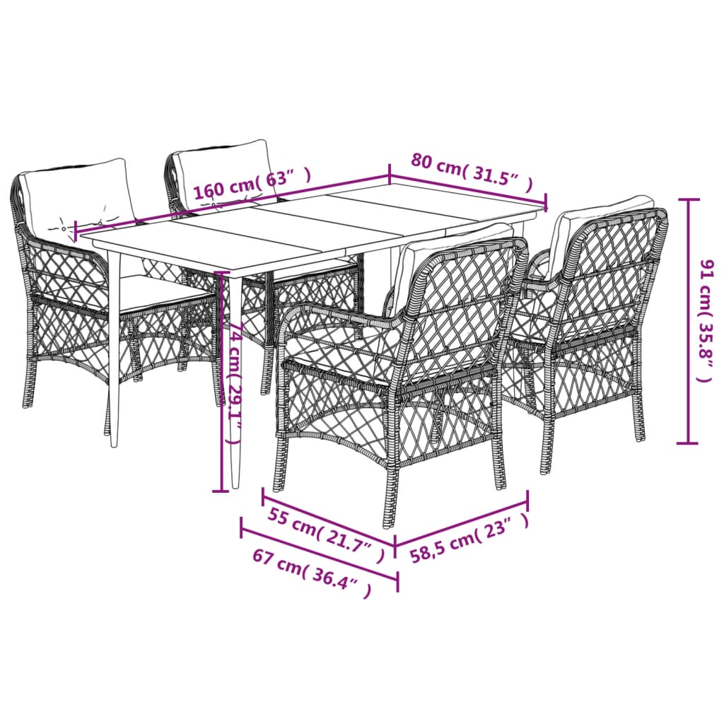 vidaXL Set mobilier de grădină, 5 piese, cu perne, maro, poliratan vidaXL Set mobilier de grădină, 5 piese, cu perne, maro, poliratan