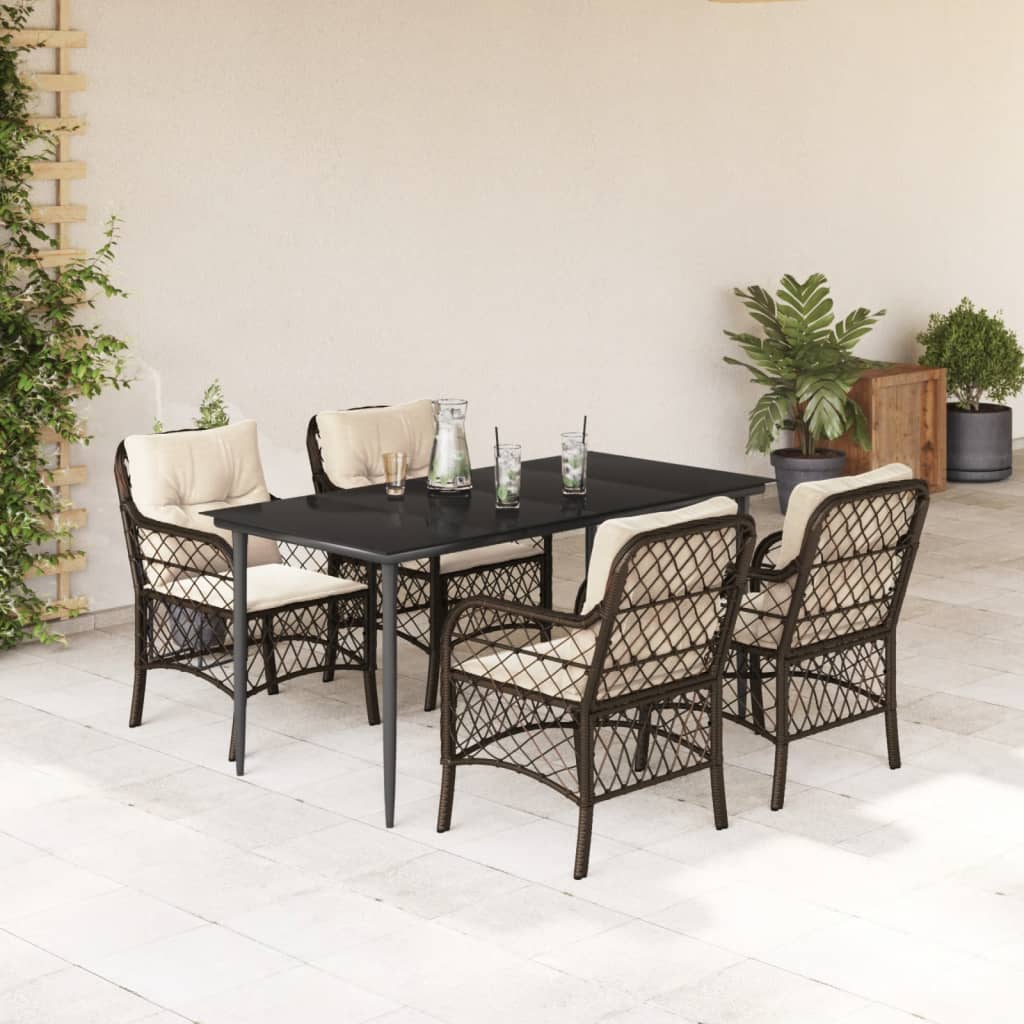 vidaXL Set mobilier de grădină, 5 piese, cu perne, maro, poliratan vidaXL Set mobilier de grădină, 5 piese, cu perne, maro, poliratan