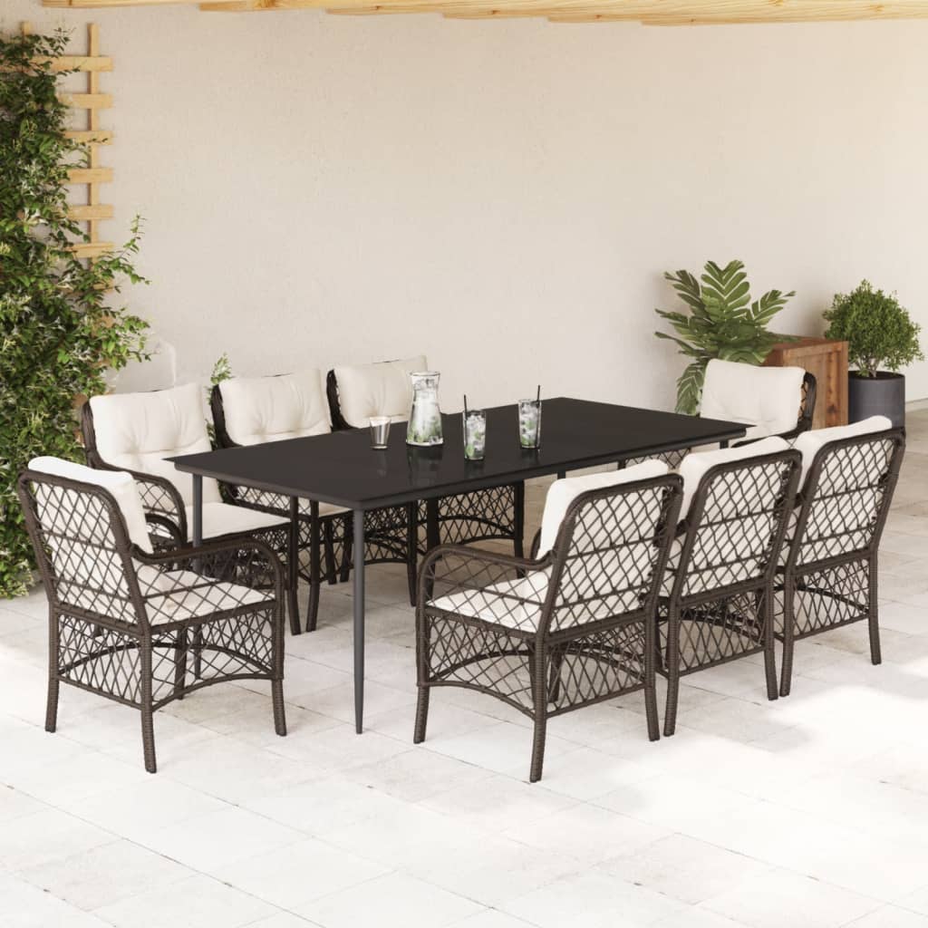 vidaXL Set mobilier de grădină cu perne, 9 piese, maro, poliratan