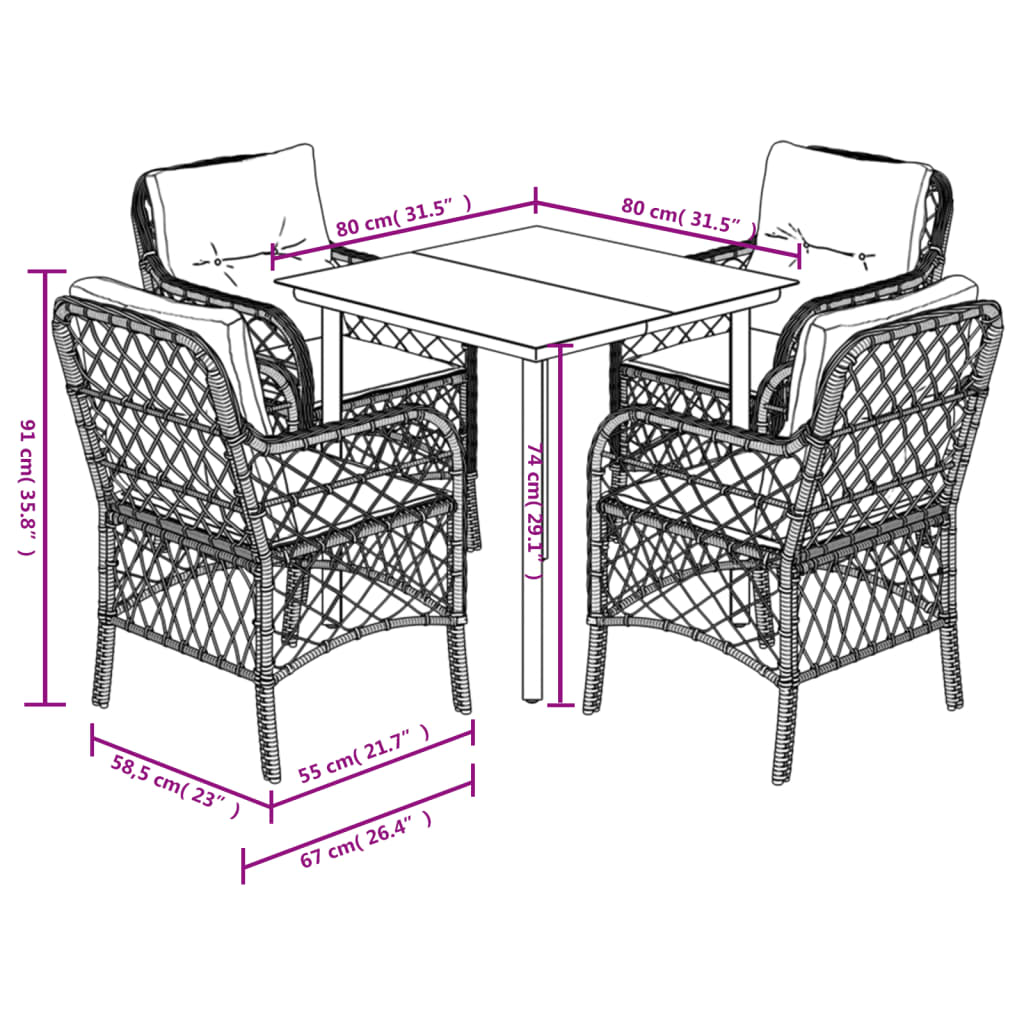 vidaXL Set mobilier de grădină, 5 piese, cu perne, maro, poliratan vidaXL Set mobilier de grădină, 5 piese, cu perne, maro, poliratan
