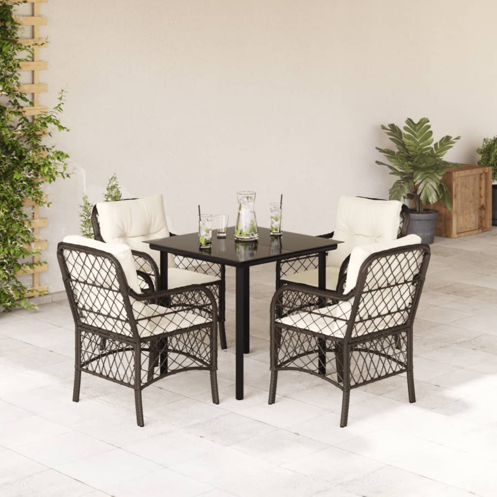 vidaXL Set mobilier de grădină, 5 piese, cu perne, maro, poliratan vidaXL Set mobilier de grădină, 5 piese, cu perne, maro, poliratan