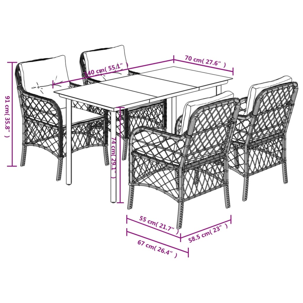 vidaXL Set mobilier de grădină, 5 piese, cu perne, maro, poliratan vidaXL Set mobilier de grădină, 5 piese, cu perne, maro, poliratan
