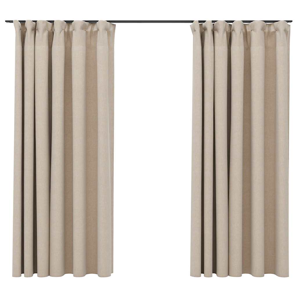 vidaXL Draperii opace aspect in, cu cârlige, 2 buc., bej, 140x175 cm vidaXL Draperii opace aspect in, cu cârlige, 2 buc., bej, 140x175 cm