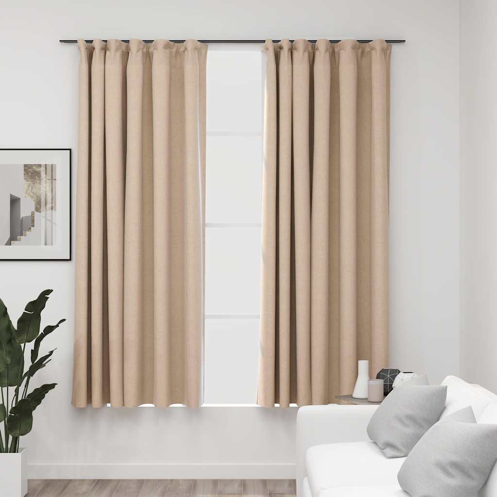 vidaXL Draperii opace aspect in, cu cârlige, 2 buc., bej, 140x175 cm vidaXL Draperii opace aspect in, cu cârlige, 2 buc., bej, 140x175 cm