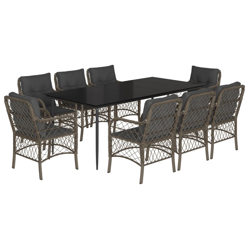 vidaXL Set mobilier grădină cu perne, 9 piese, gri, poliratan
