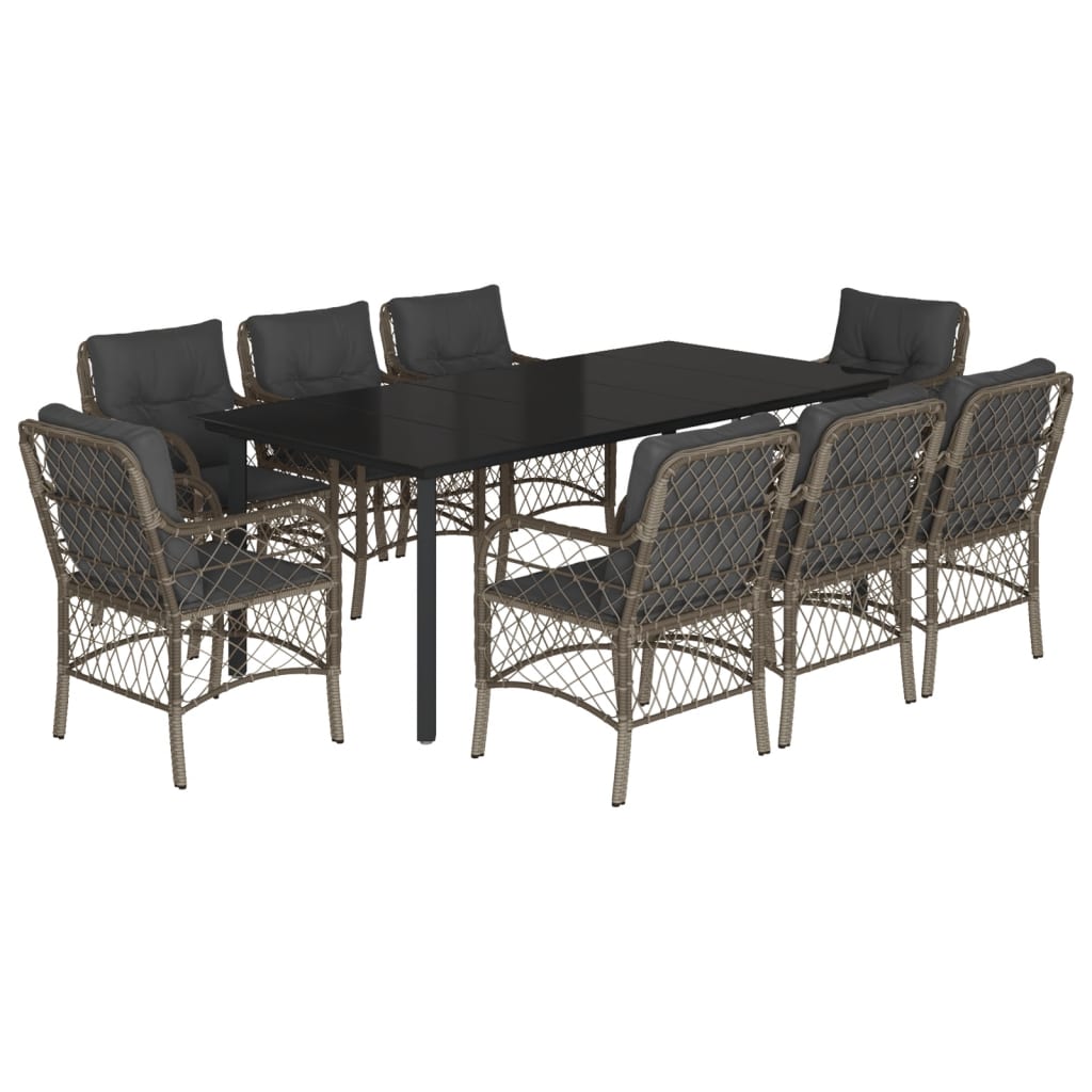 vidaXL Set mobilier grădină cu perne, 9 piese, gri, poliratan vidaXL Set mobilier grădină cu perne, 9 piese, gri, poliratan
