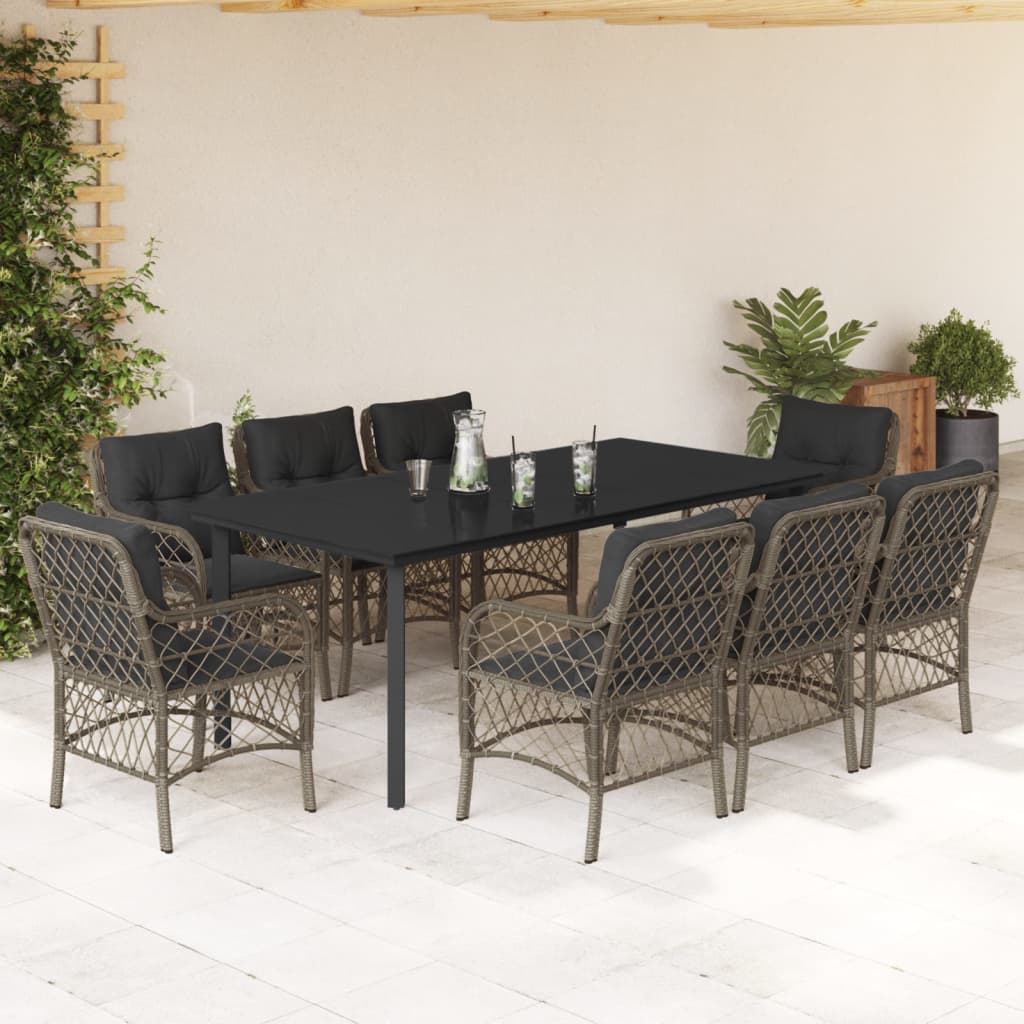 vidaXL Set mobilier grădină cu perne, 9 piese, gri, poliratan vidaXL Set mobilier grădină cu perne, 9 piese, gri, poliratan