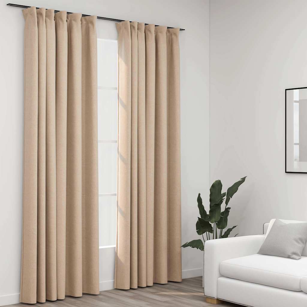 vidaXL Draperii opace aspect in, cu cârlige, 2 buc. bej, 140 x 245 cm vidaXL Draperii opace aspect in, cu cârlige, 2 buc. bej, 140 x 245 cm