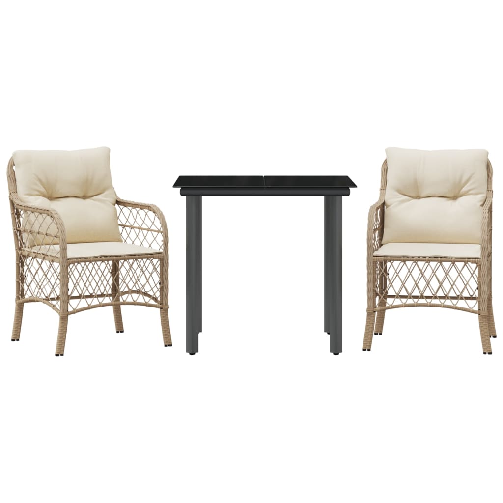 vidaXL Set bistro cu perne, 3 piese, bej, poliratan