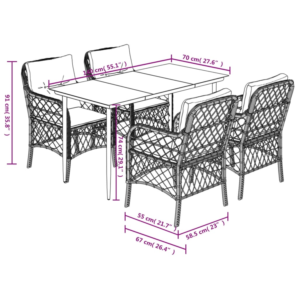 vidaXL Set mobilier pentru grădină, 5 piese, cu perne, bej, poliratan vidaXL Set mobilier pentru grădină, 5 piese, cu perne, bej, poliratan