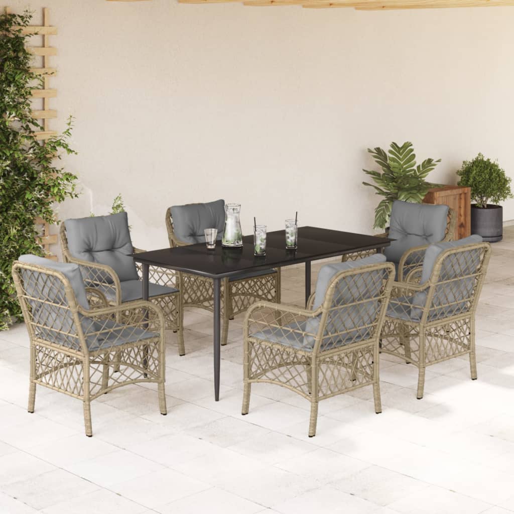 vidaXL Set mobilier pentru grădină, 7 piese, cu perne, bej, poliratan vidaXL Set mobilier pentru grădină, 7 piese, cu perne, bej, poliratan