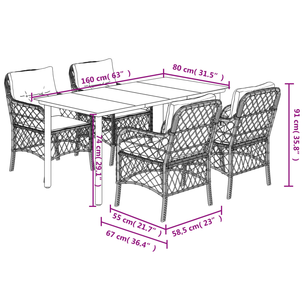vidaXL Set mobilier pentru grădină, 5 piese, cu perne, bej, poliratan vidaXL Set mobilier pentru grădină, 5 piese, cu perne, bej, poliratan