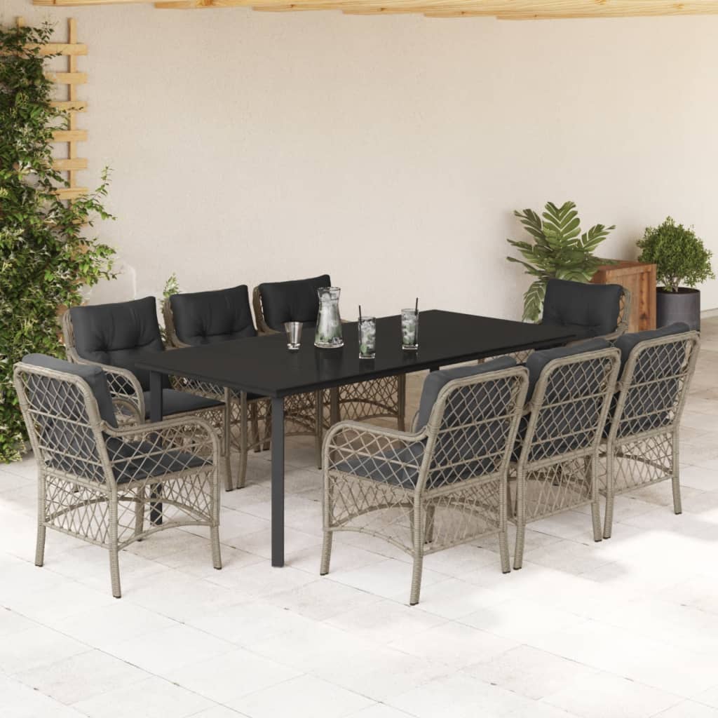 vidaXL Set mobilier grădină cu perne, 9 piese, gri deschis, poliratan vidaXL Set mobilier grădină cu perne, 9 piese, gri deschis, poliratan
