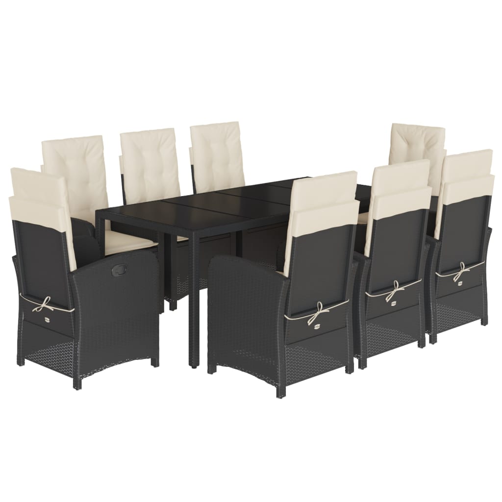vidaXL Set mobilier de grădină cu perne, 9 piese, negru, poliratan