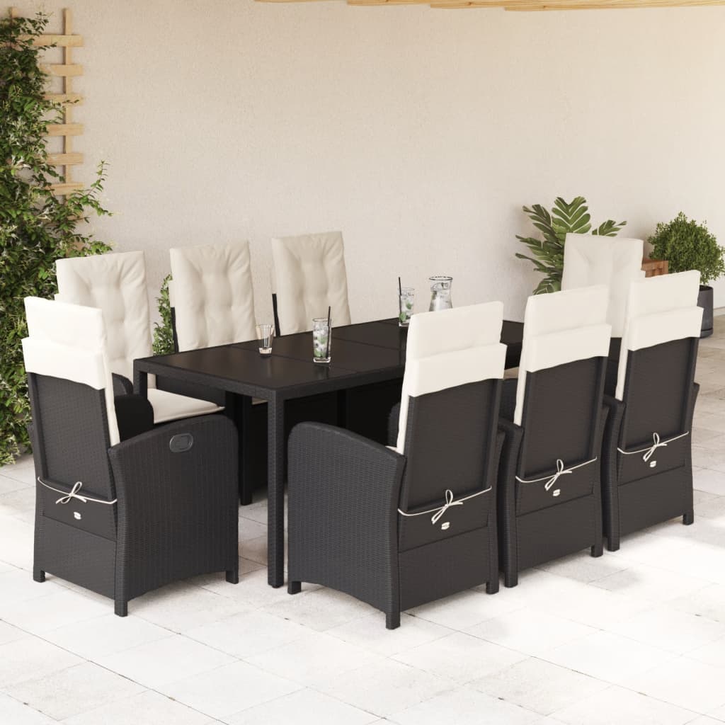 vidaXL Set mobilier de grădină cu perne, 9 piese, negru, poliratan vidaXL Set mobilier de grădină cu perne, 9 piese, negru, poliratan