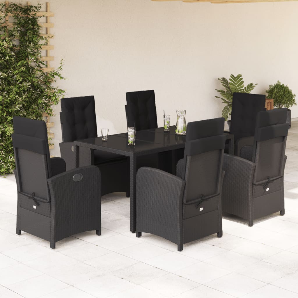 vidaXL Set mobilier de grădină cu perne, 7 piese, negru, poliratan vidaXL Set mobilier de grădină cu perne, 7 piese, negru, poliratan