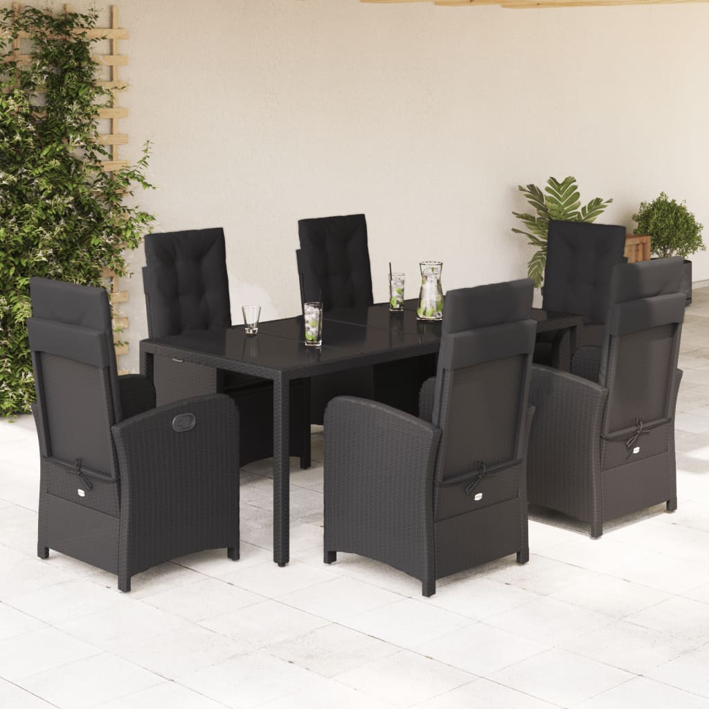 vidaXL Set mobilier de grădină cu perne, 7 piese, negru, poliratan vidaXL Set mobilier de grădină cu perne, 7 piese, negru, poliratan