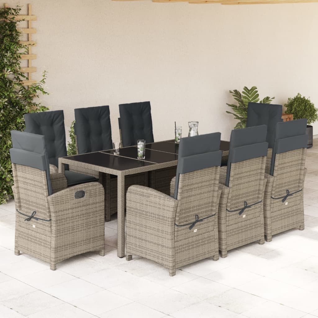 vidaXL Set mobilier grădină cu perne, 9 piese, gri, poliratan vidaXL Set mobilier grădină cu perne, 9 piese, gri, poliratan