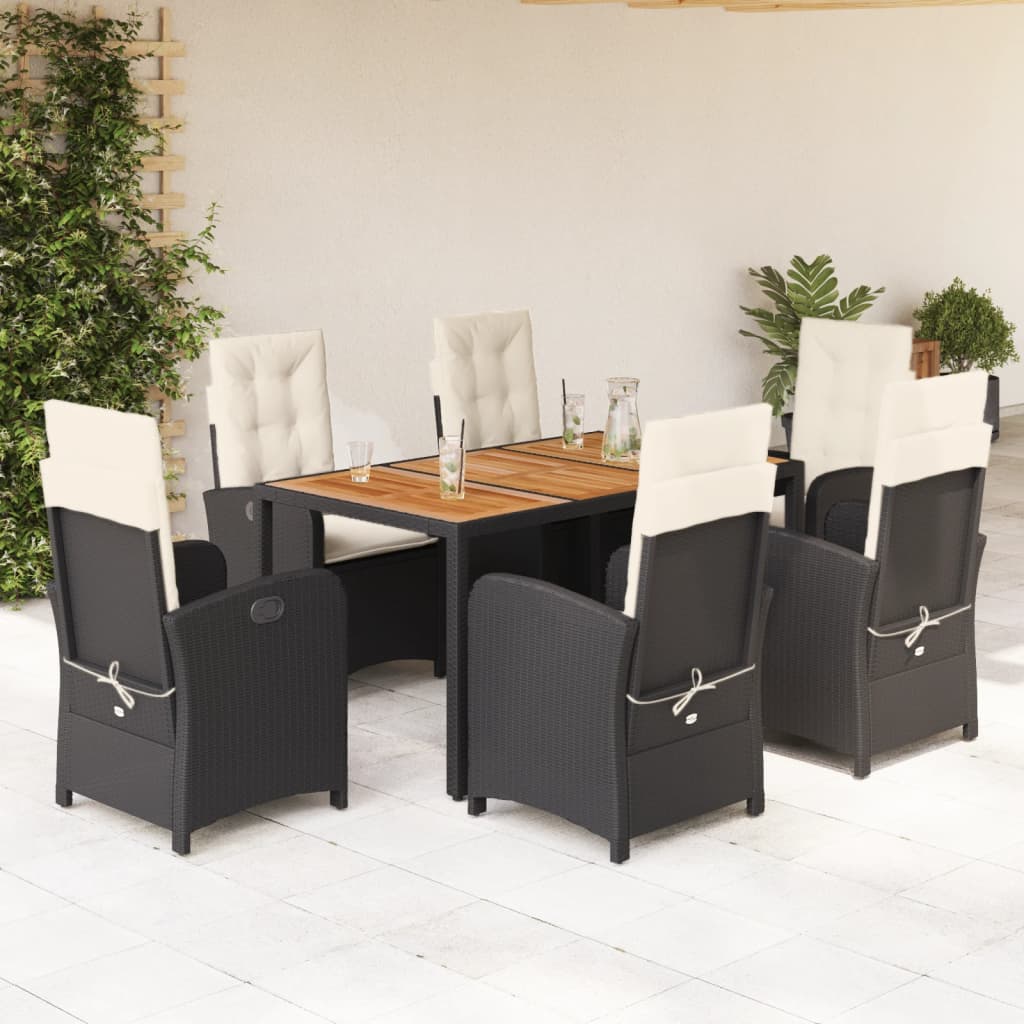 vidaXL Set mobilier de grădină cu perne, 7 piese, negru, poliratan vidaXL Set mobilier de grădină cu perne, 7 piese, negru, poliratan
