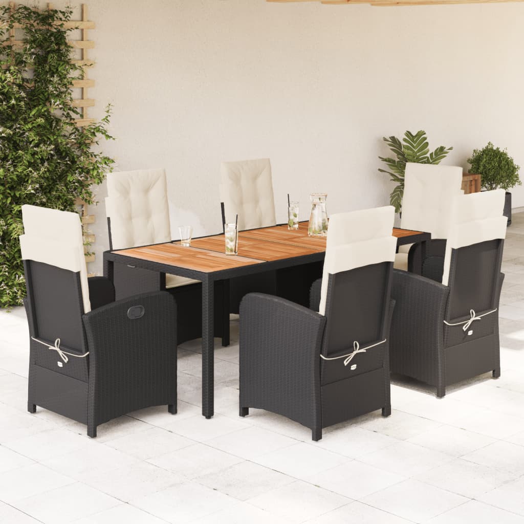 vidaXL Set mobilier de grădină cu perne, 7 piese, negru, poliratan vidaXL Set mobilier de grădină cu perne, 7 piese, negru, poliratan