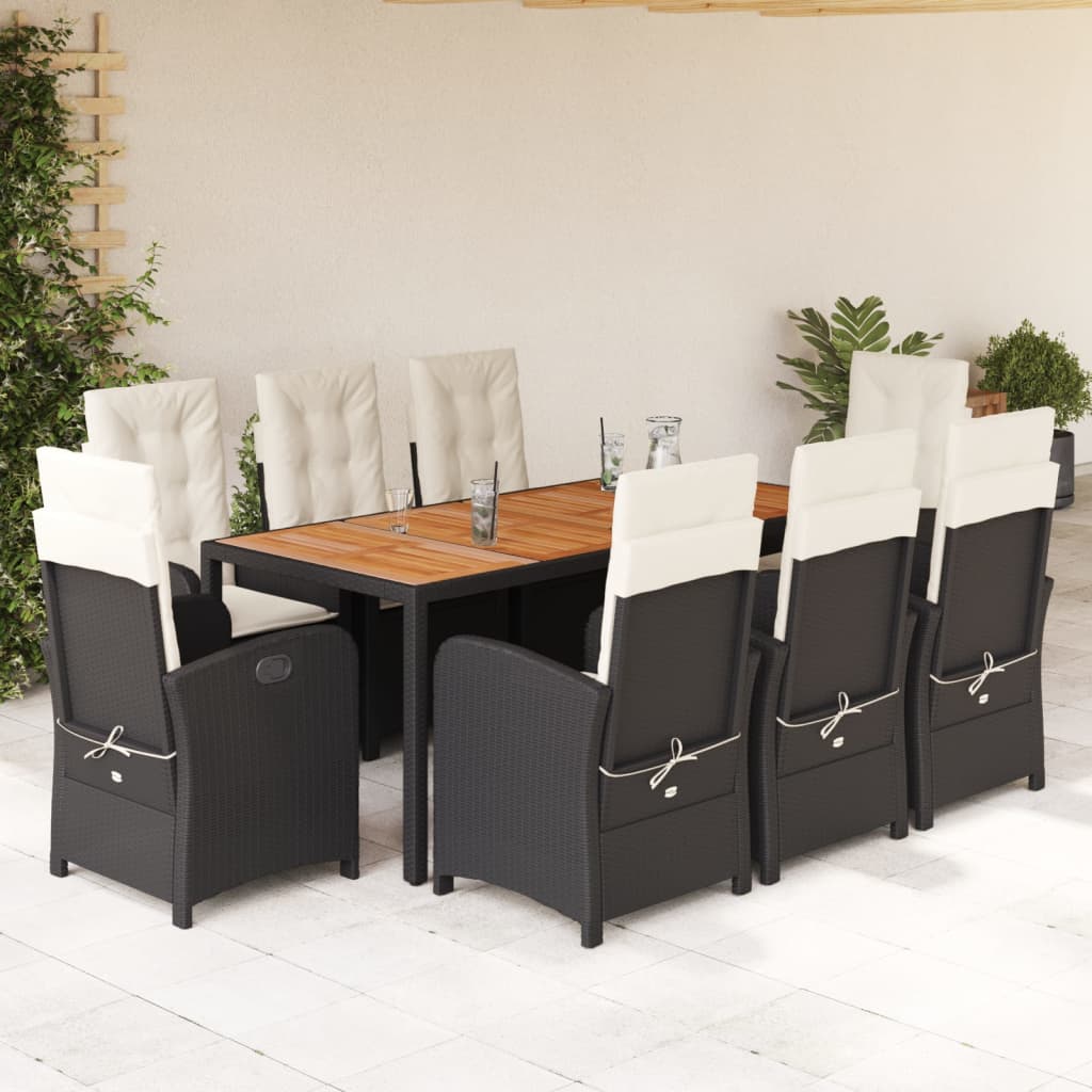 vidaXL Set mobilier de grădină cu perne, 9 piese, negru, poliratan vidaXL Set mobilier de grădină cu perne, 9 piese, negru, poliratan