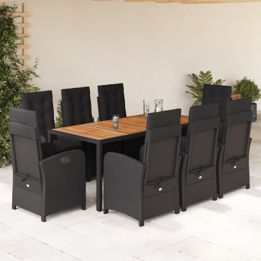 vidaXL Set mobilier de grădină cu perne, 9 piese, negru, poliratan vidaXL Set mobilier de grădină cu perne, 9 piese, negru, poliratan