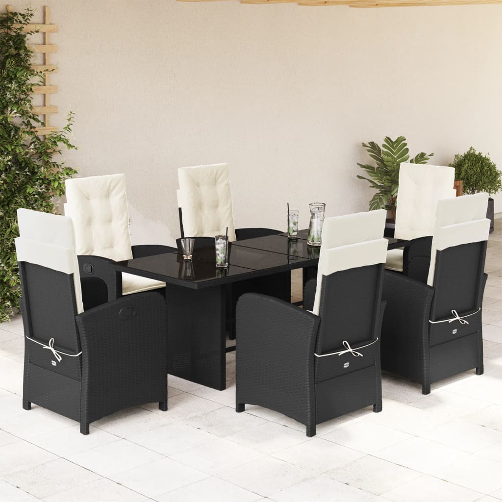 vidaXL Set mobilier de grădină cu perne, 7 piese, negru, poliratan vidaXL Set mobilier de grădină cu perne, 7 piese, negru, poliratan