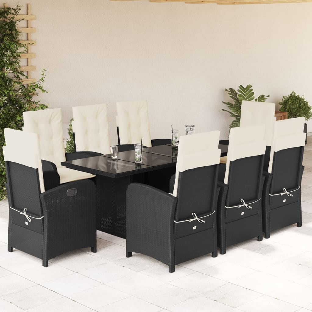 vidaXL Set mobilier de grădină cu perne, 9 piese, negru, poliratan vidaXL Set mobilier de grădină cu perne, 9 piese, negru, poliratan