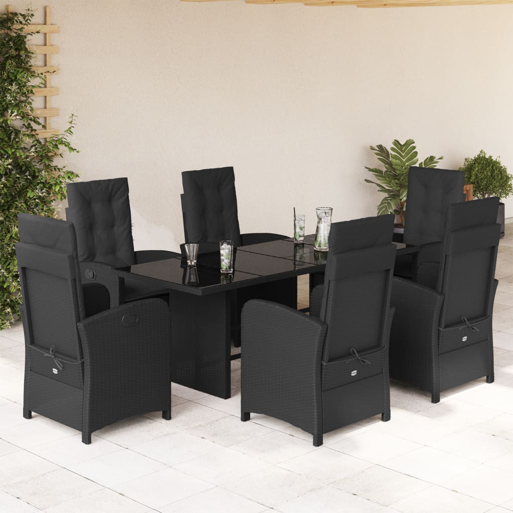 vidaXL Set mobilier de grădină cu perne, 7 piese, negru, poliratan vidaXL Set mobilier de grădină cu perne, 7 piese, negru, poliratan