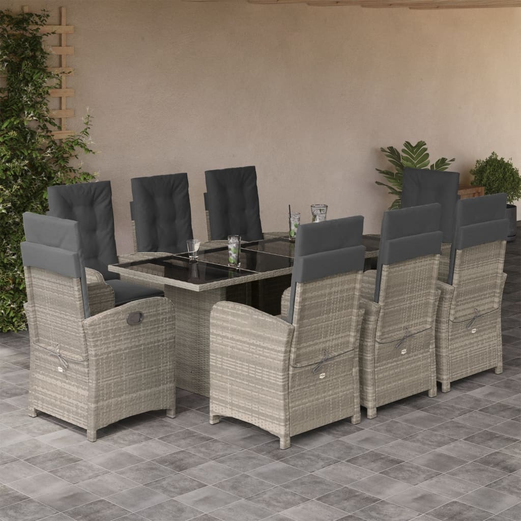vidaXL Set mobilier grădină cu perne, 9 piese, gri deschis, poliratan vidaXL Set mobilier grădină cu perne, 9 piese, gri deschis, poliratan