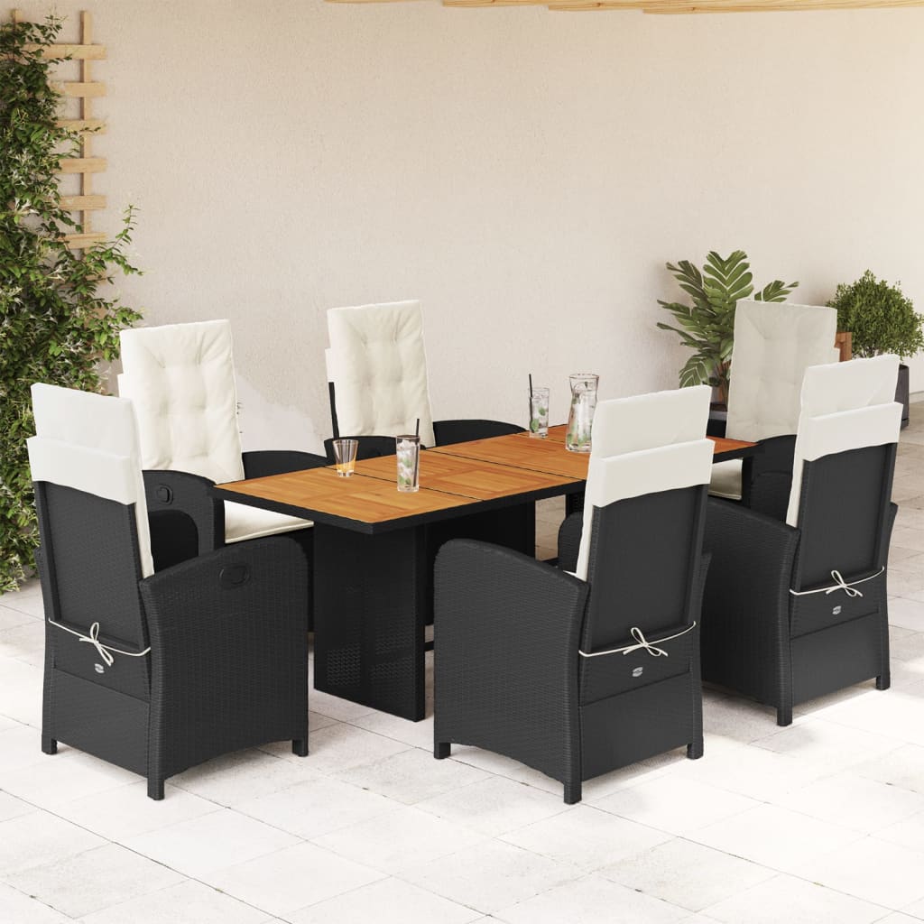 vidaXL Set mobilier de grădină cu perne, 7 piese, negru, poliratan vidaXL Set mobilier de grădină cu perne, 7 piese, negru, poliratan