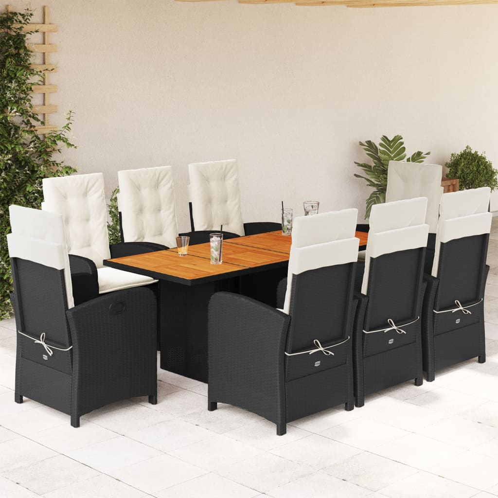 vidaXL Set mobilier de grădină cu perne, 9 piese, negru, poliratan vidaXL Set mobilier de grădină cu perne, 9 piese, negru, poliratan
